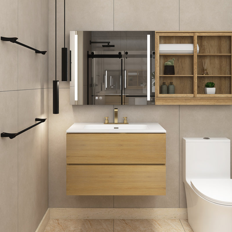 Dolman 29.9'' Single Bathroom Vanity with Ceramic Top, Natural