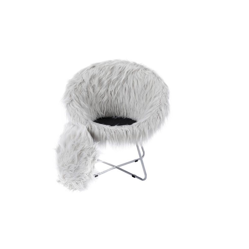 BirdRock Home Faux Fur Saucer Chair, Gray Faux-Silver Legs, Gray Faux Fur, Silver