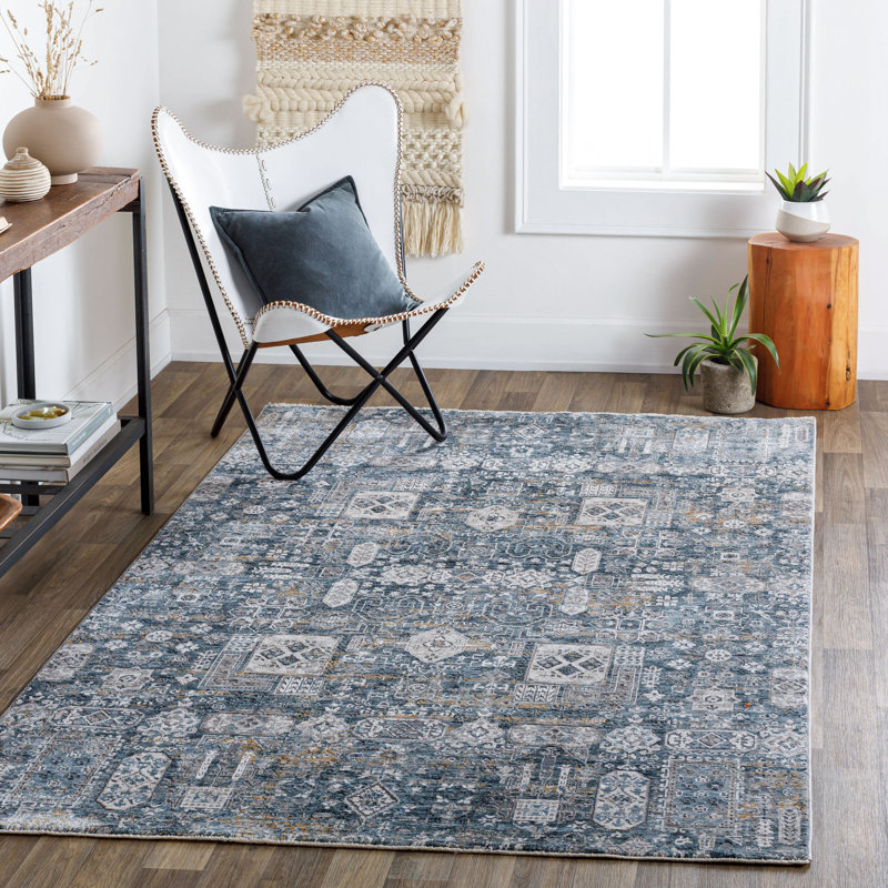 Tapis gris / bleu sarcelle tissé à la main Fleener, Rectangle 2 pi x 3 pi