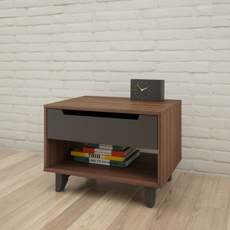 Masten 1 Drawer Nightstand, Walnut Brown/Charcoal