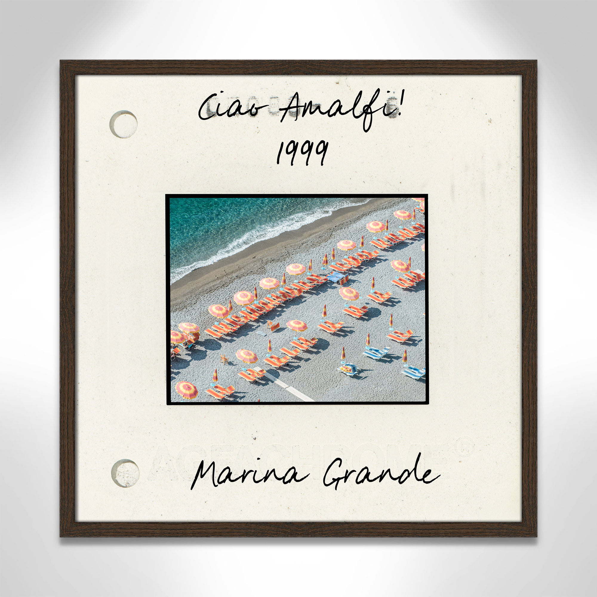 Amalfi, Italy - Marina Grande Print by Danita Dalmont, 23.5" H x 23.5" W x 0.75" D, Walnut Single Picture Framed Paper