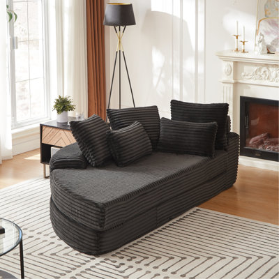 Multifunctional Black Corduroy Sofa Bed, Contemporary Living Room Elegance