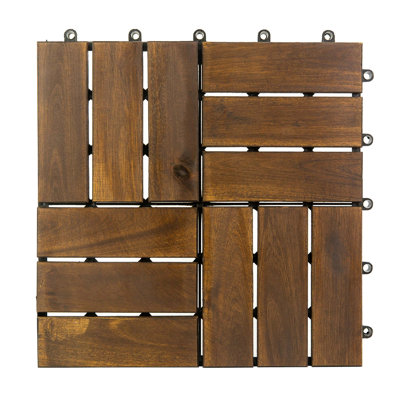 Carreau de terrasse en bois d'acacia avec base en PP emboîtable pour un plancher extérieur et intérieur durable et facile à installer.