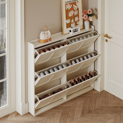 French-cream ultra-thin storage shoe cabinet