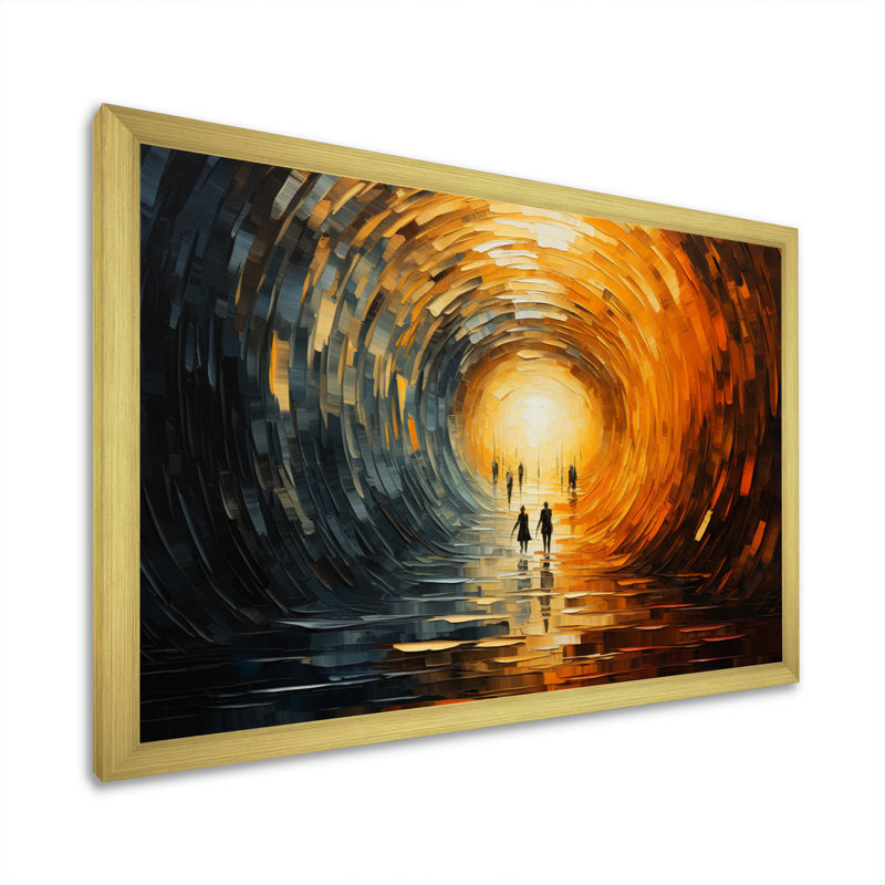 Tunnel abstrait en bois orange sur toile, H 30 po x l 40 po x P 1,5 po, Cadre doré à une seule photo