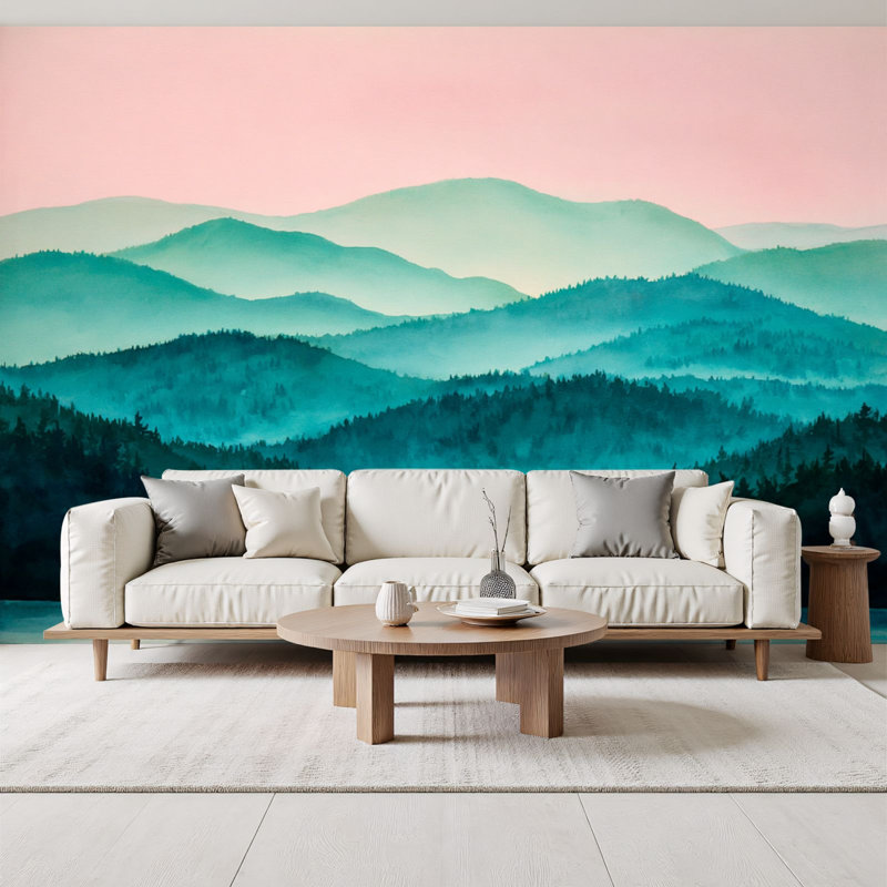 Papier peint adhésif aquarelle forêt, aquarelle calme, montagnes brumeuses, lac réfléchissant, H 69 po x l 96 po, papier peint amovible en PVC, autocollant pour chambre à coucher, bureau à domicile