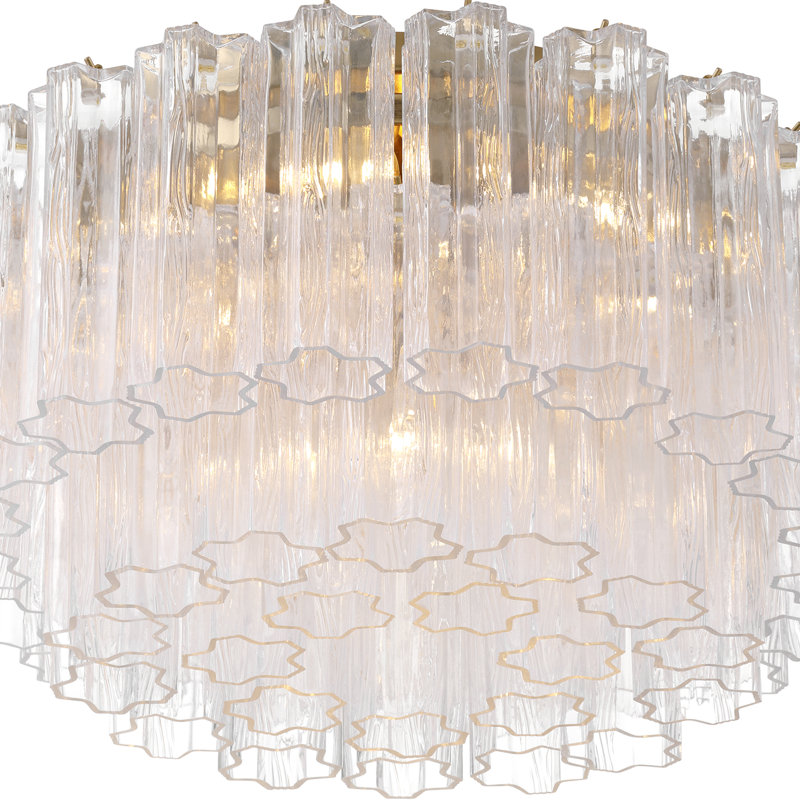 Plafonnier encastré 7 lumières Shaurya, Laiton vieilli / transparent
