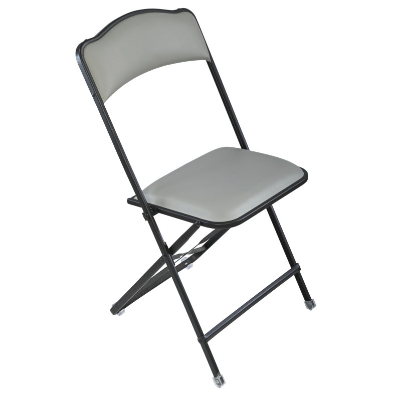 Seated In Style Fritz Style Folding Chair With Vinyl Padded Seats, Elegant & Comfortable Seating, Gray