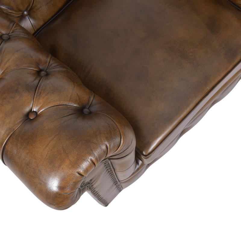 Genuine Leather Upholstered Armchair in Brown