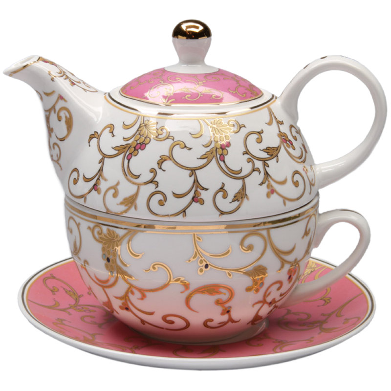 Service à thé en porcelaine 3 pièces , Rose