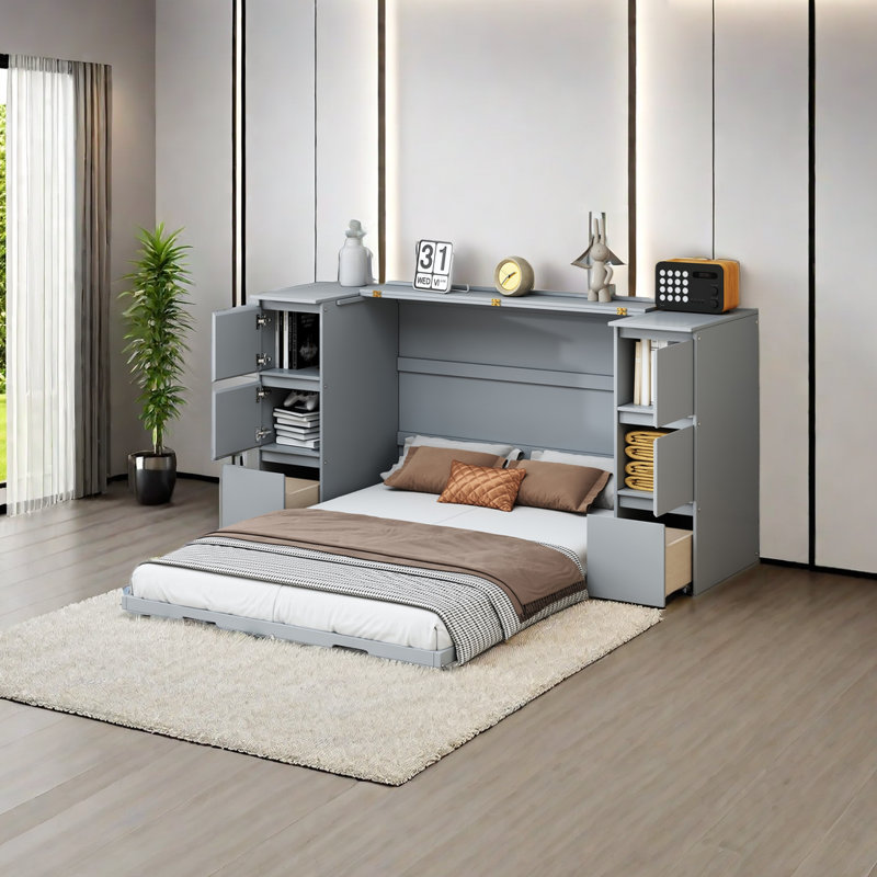 Lit escamotable Temecula, Double, Gris