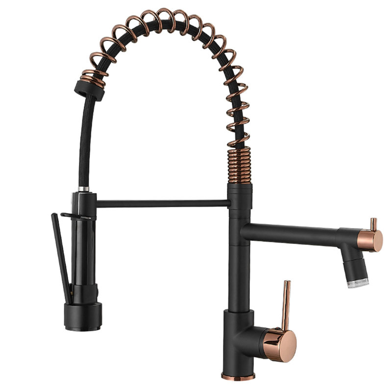 Robinet de cuisine à DEL avec douchette extractible et robinet de lavabo de cuisine à un trou noir mat