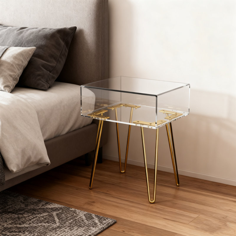 Table de chevet en acrylique avec pieds en métal et petite table de bout simple et moderne