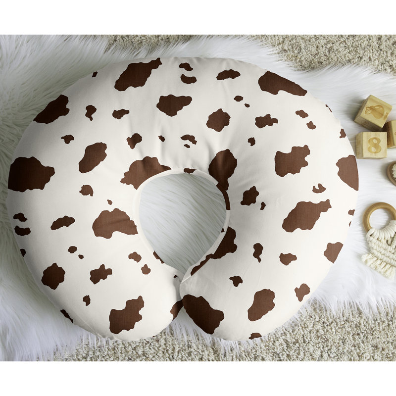 Nursing Breastfeeding Pillow Cover, Brown Off White Ivory, Cow Print