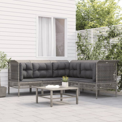 5-Sitzer Lounge-Set Aalyha aus Polyrattan mit Polster