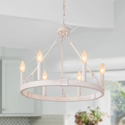 Farmhouse 19.5" 6-Light Black Wagon Wheel Chandelier ,Metal Round Chandelier