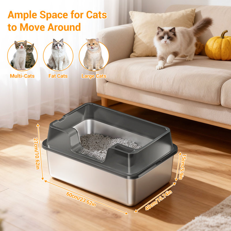 Litter Box, 10.62cm H x 23.62cm W x 15.47cm D, Grey