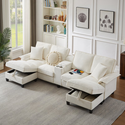 Modular Corduroy Sectional Sofa Bed With Storage And Convenient Features, Ideal For Living Room, Apartment Or Lounge