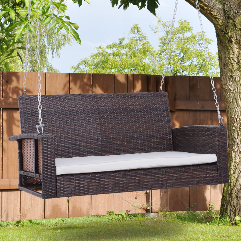 Banc de balançoire en osier pour 2 personnes avec coussins de jardin, Brun