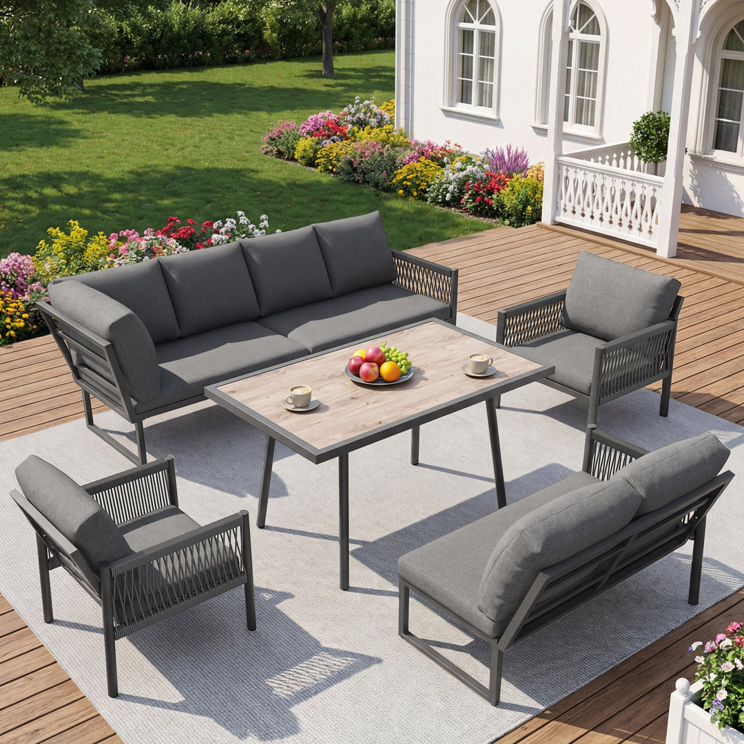 L-Shaped Outdoor Sofa Set For 7–8 Person, Garden Lounge Set For Patio