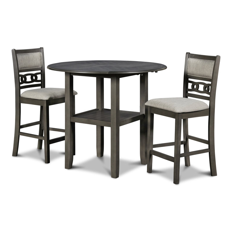 Ensemble de salle à manger à hauteur de comptoir en bois d'hévéa massif Ziemer, Gris, H 36 po x L 42 po x P 42 po