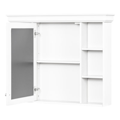 Rangement mural de luxe pour salle de bain de 35,51 po x 7,02 po x 28,02 po blanc, tablettes polyvalentes de haute qualité, réglables, charnières à fermeture douce, tablette à hauteur, poignée en métal argenté, armoire à miroir moderne,
