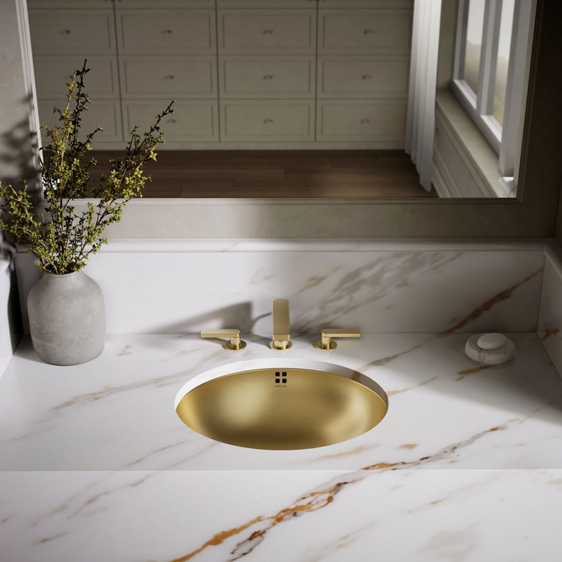 Bachata®20" Oval Drop-In/Undermount Bathroom Sink, No Overflow, Vibrant Brushed Moderne Brass