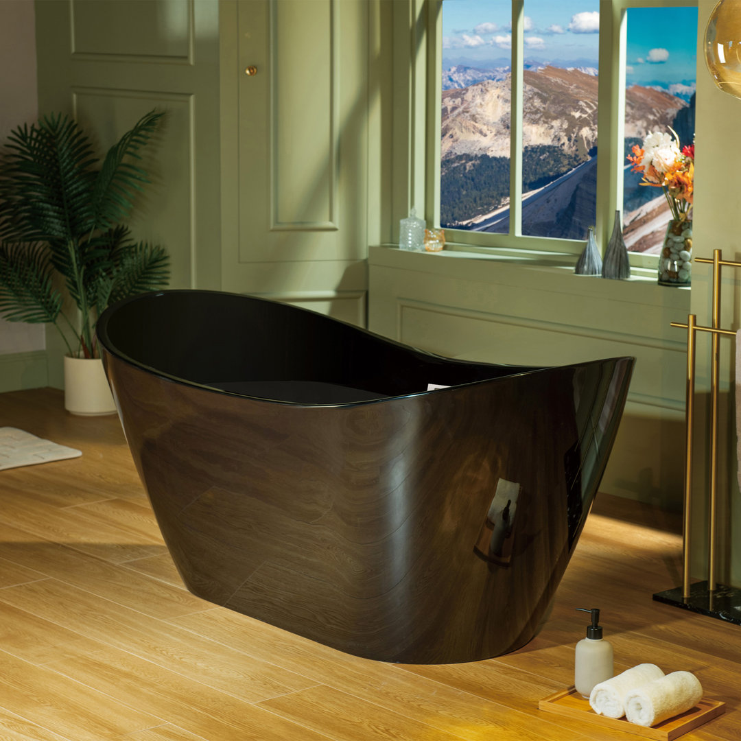 59" x 28.75" Freestanding Soaking Acrylic Double Slipper Bathtub, Non-Slip Bottom Design WoodBridge 
