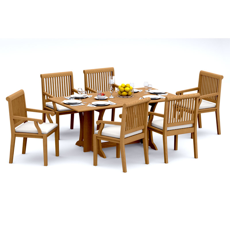 7 Pcs Grade-A Teak Wood Dining Set: Warwick Console Folding Rectangle Table And 6 Sack Arm Chairs #11SK1506, 6