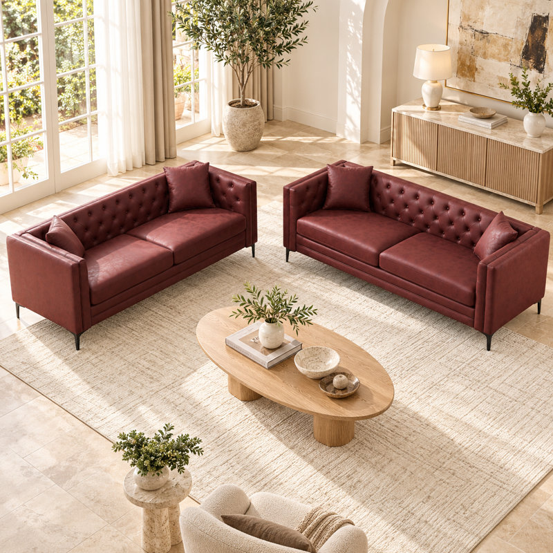 Castiglione Upholstered 83.5 " Fabric Sofa, Red