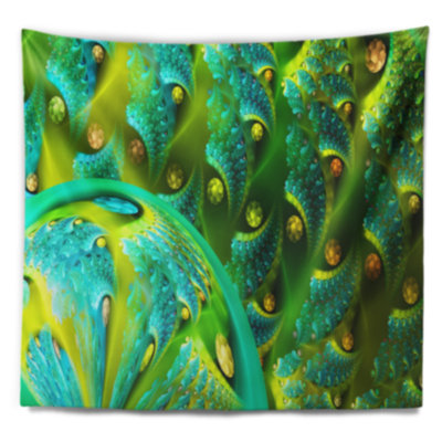 Tapisserie abstraite à motif floral fractal vert éclatant