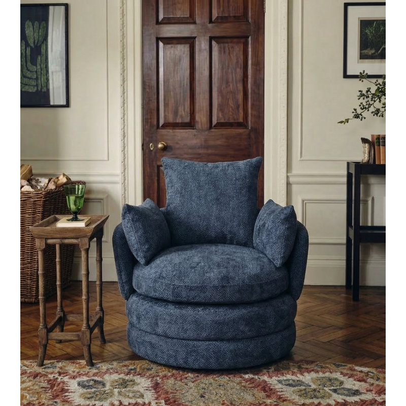 Upholstered Swivel Barrel Chair, Solo Green Chenille 