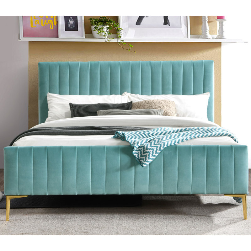 Lit plateforme tapissier Julia, Turquoise, Grand