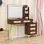 Bureau de coiffeuse en bois avec miroir lumineux, 5 tiroirs et tablettes de rangement-1170610381