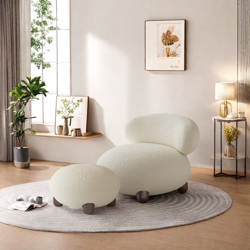 Chaise douce et respirante avec base en bois robuste, Sherpa blanc cassé