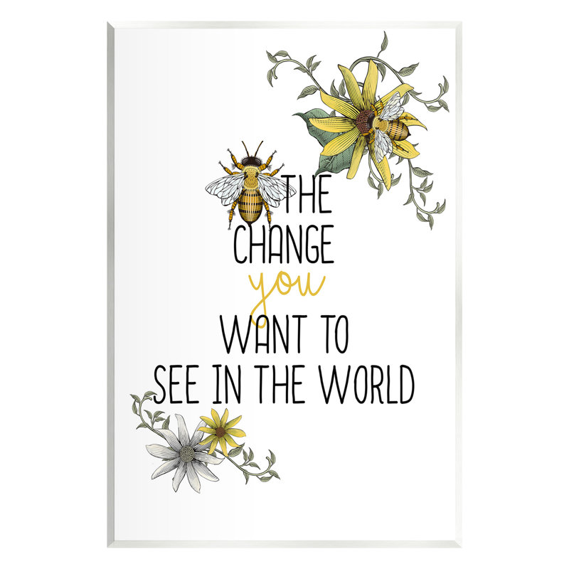 "Bee the change", art mural par Kim Allen, Bois sans cadre, H 15 po x l 10 po x P 0,5 po