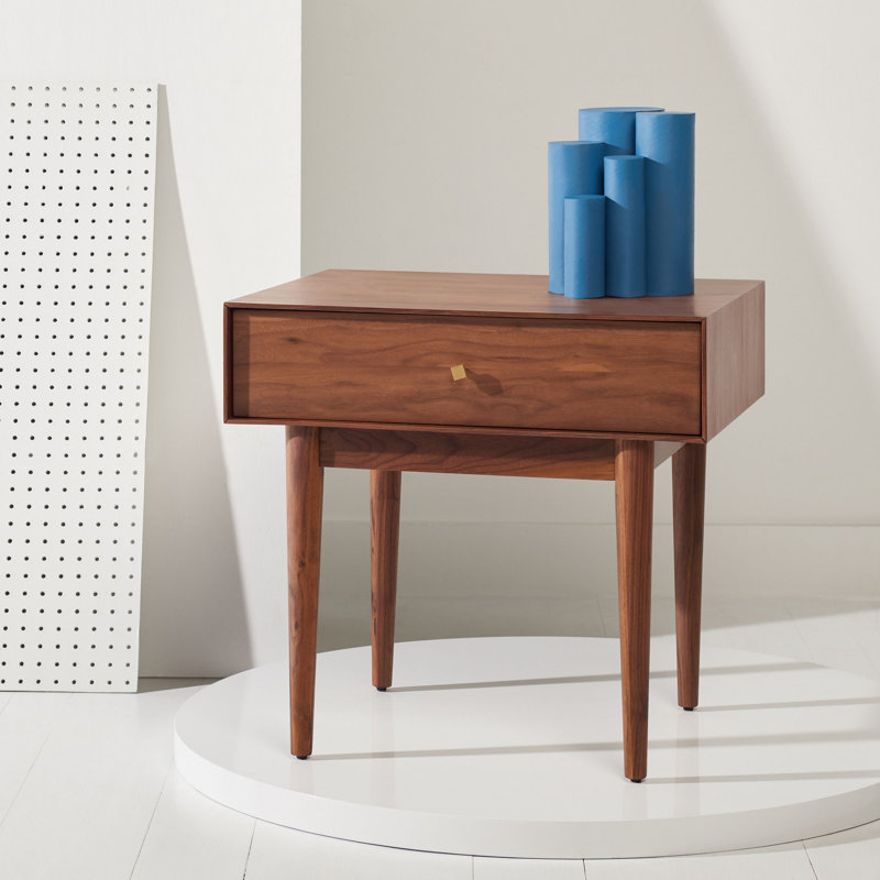 Ever Walnut 1-Drawer Nightstand with Brass Pull