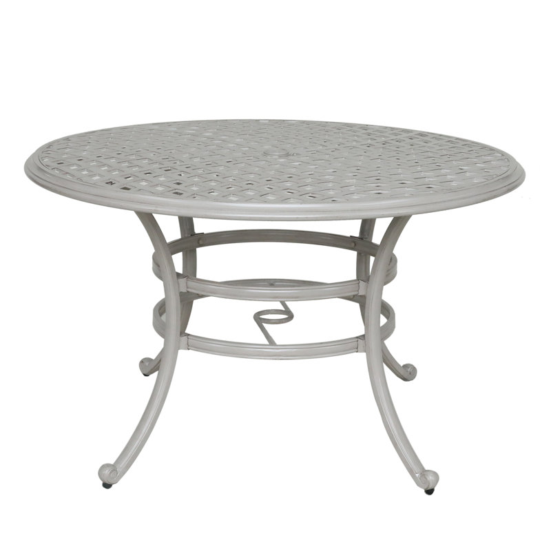 Annecorinne Round Metal Outdoor Dining Table With Umbrella Hole , 49'' in. W 49'' in. D, Ashen Wheat