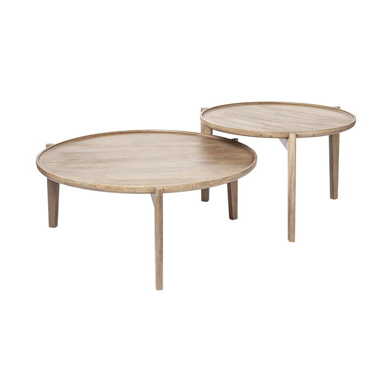 Ensemble de deux tables basses rondes imbriquées en bois massif brun