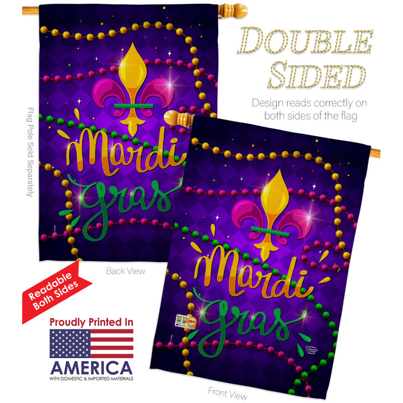 Drapeau de maison 40 po x 28 po Mardi Gras