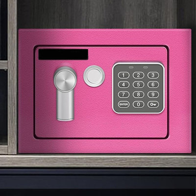 Safe Box with Fireproof Bag, Personal Safe Box for Money Safe for Cash Saving, Mini Safe Box with Key & Light, Electronic Combination Lock (Pink)