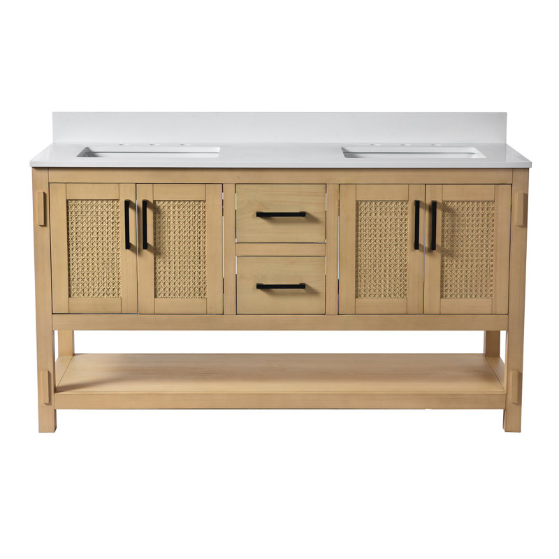 Kyonia 60'' Double Bathroom Vanity Set with Sink, Oak Rattan