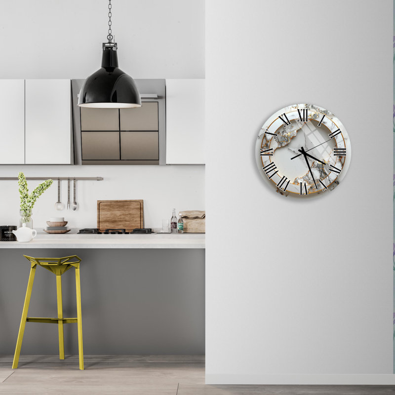 Horloge murale en verre trempé en marbre, horloge d'art moderne, décoration intérieure, horloge murale silencieuse, horloge de salon élégante