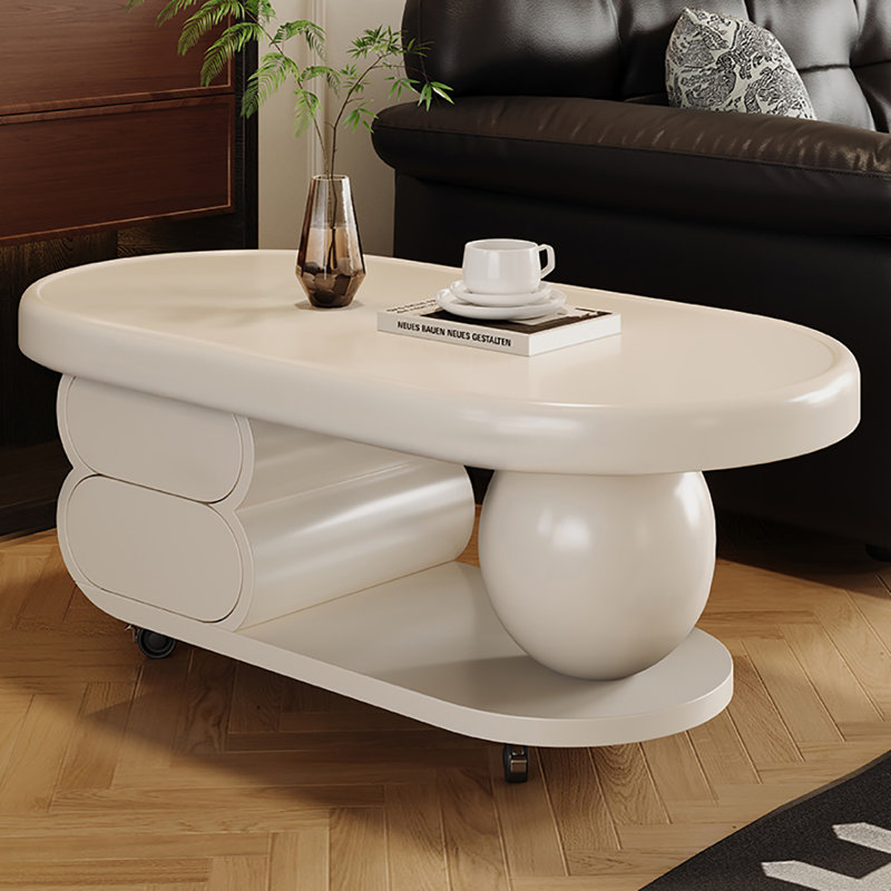 Table basse mobile de style crème, Crème, H 18,5 po x L 39,4 po x l 19,7 po, Blanc