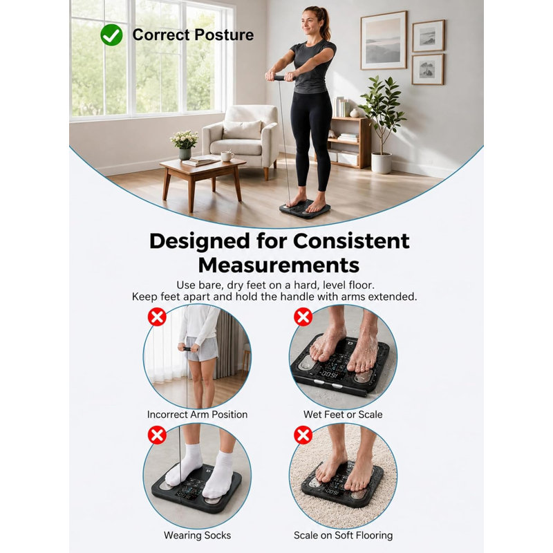 Arboleaf 8-Electrode Smart Body Fat Scale with Retractable Handle, 400 lb Capacity