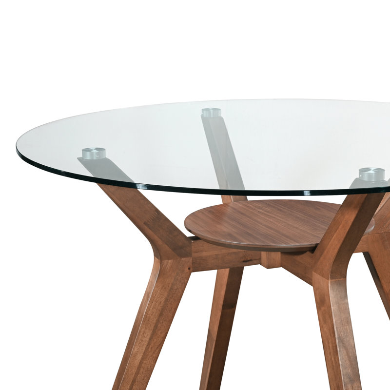 Lyan Round Glass Table, Walnut, 29.92"
