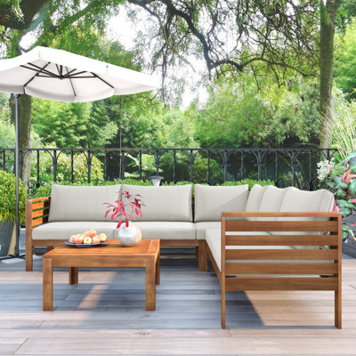 Ensemble de canapé d'extérieur à structure en bois avec coussins Design exotique résistant à l'eau et à la protection contre les rayons UV