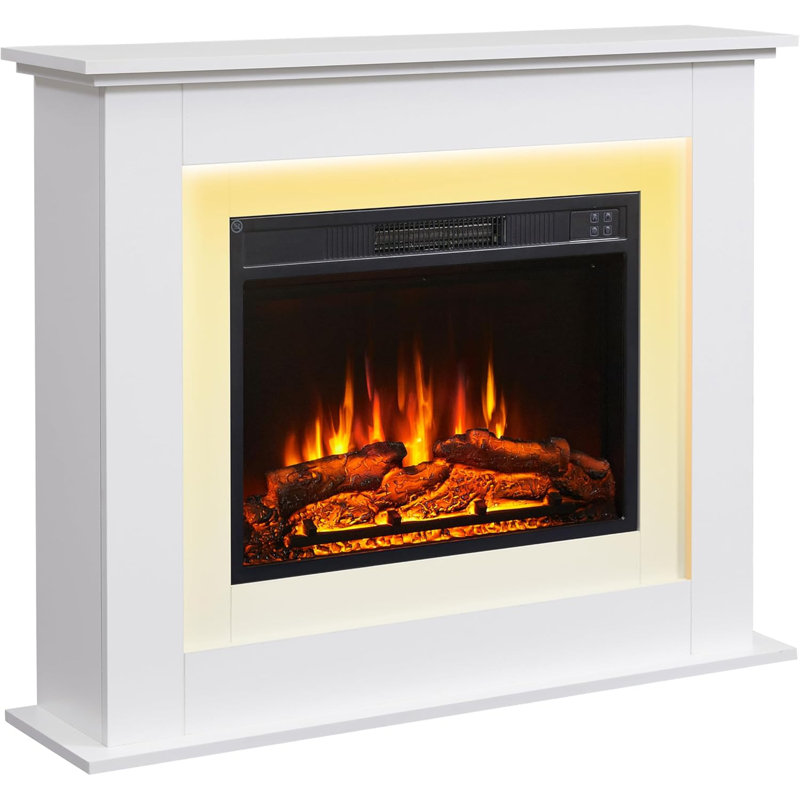 SAVANNAH FLAMEKO Electric Fireplace, White, 82cm H x 100cm W x 25cm D