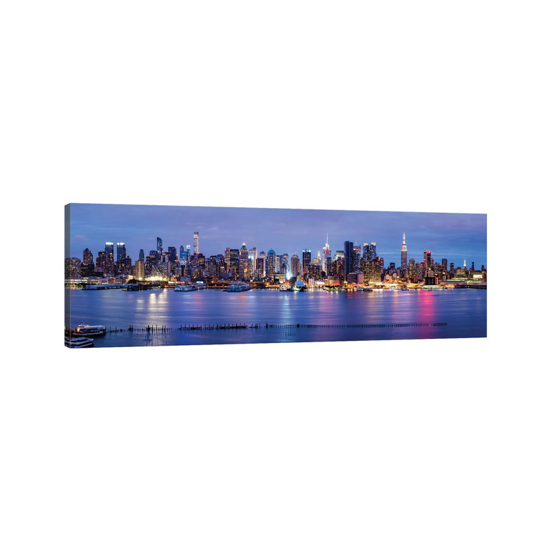 Manhattan Skyline Panorama At Night by Jan Becke - Wrapped Canvas Panoramic Print, 152.4 cm H x 50.8 cm W x 1.91 cm D