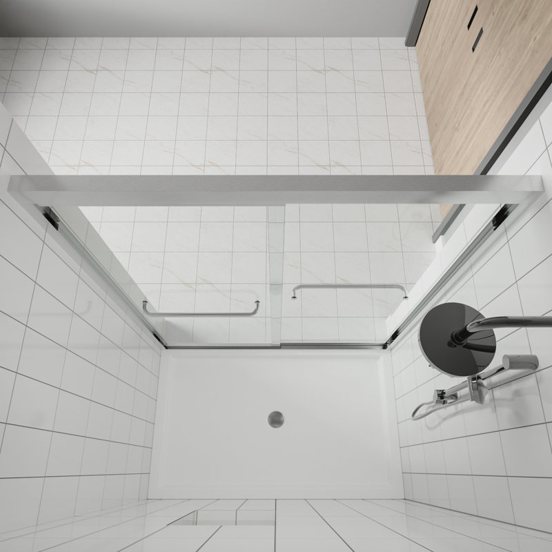 Porte de douche/baignoire coulissante double Fusion 56''-60''L x 57''H, encadrée, en nickel brossé avec verre clair 5/16''